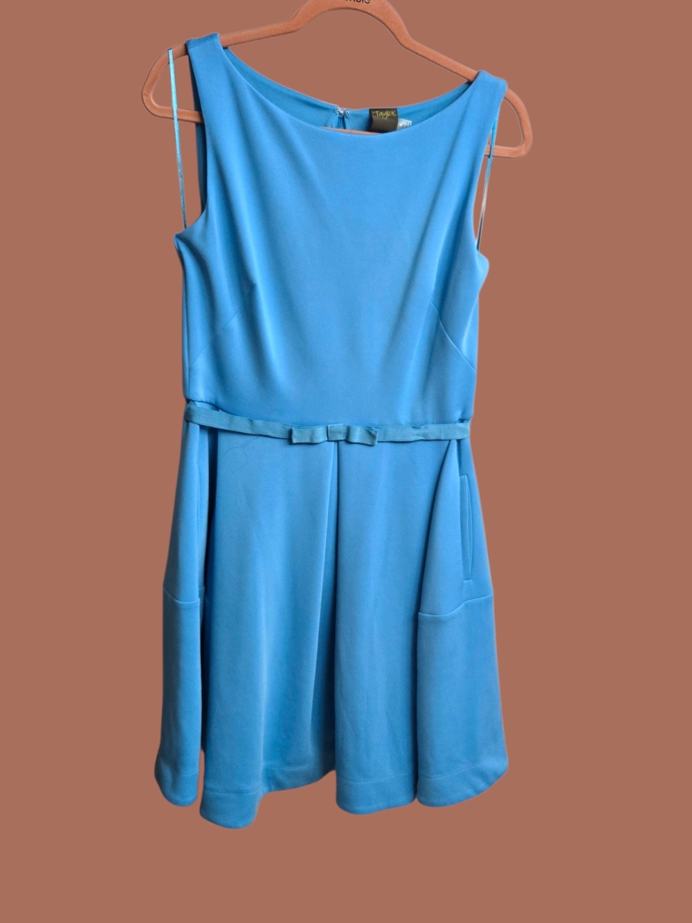 Blue Sleeveless A-Line Dress with Belt